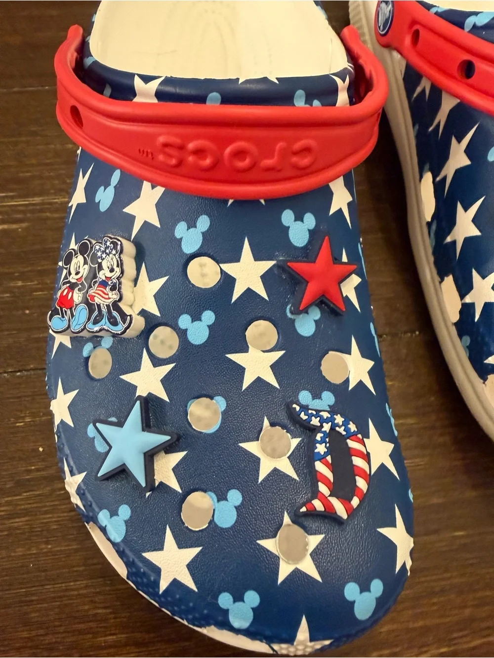 CROCS Disney Parks Navy Star & Patriotic Mickey Clogs with Red Strap